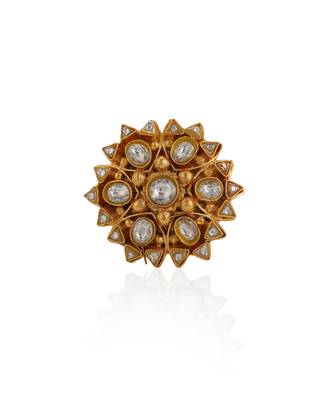 White jadtar stone gold plated ring 2