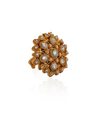 White jadtar stone gold plated ring 3