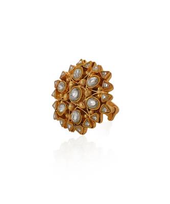 White jadtar stone gold plated ring 4