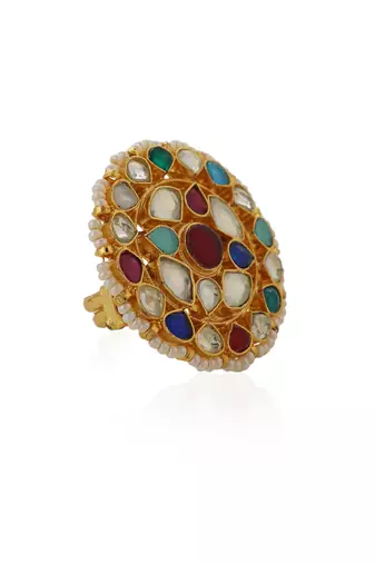 Multicolour floral adjustable ring