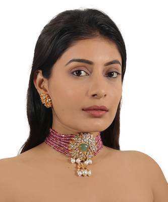 Light pink jadau choker set 1