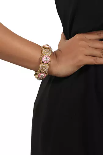 Pink and green meena work bangles