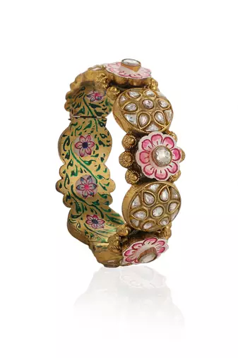Pink and green meena work bangles