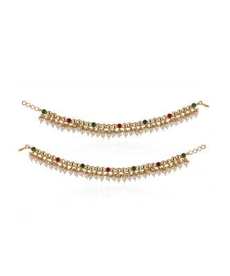 Red and green stone with white pearl payal 2