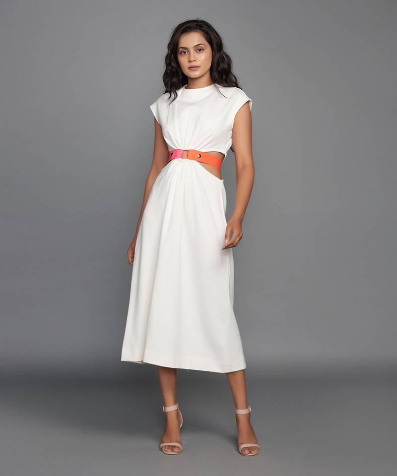 White ponte roma midi dress DEEPIKA ARORA 4189989