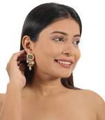 Mehndi green emerald stone with white pearl stud earring