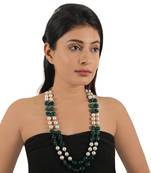 Green emerald beads with white pearl double layered maala
