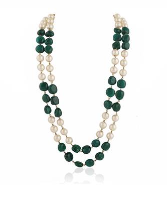 Green emerald beads with white pearl double layered maala 2