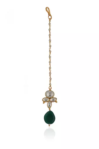 Green drop white small maangtikka