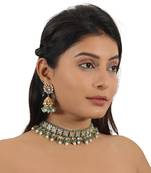Sea green and white jadtar stone wedding wear choker set