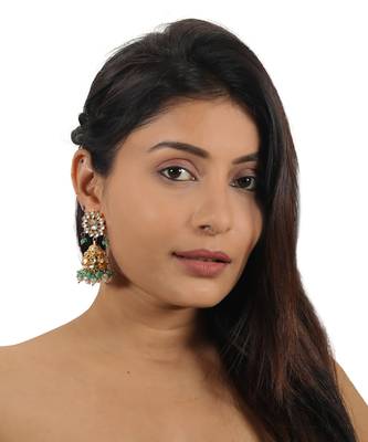Sea green and white jadtar stone wedding wear choker set 2