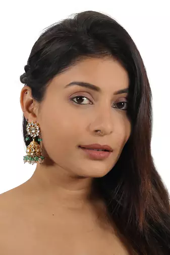 Sea green and white jadtar stone wedding wear choker set