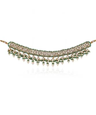 Sea green and white jadtar stone wedding wear choker set 4