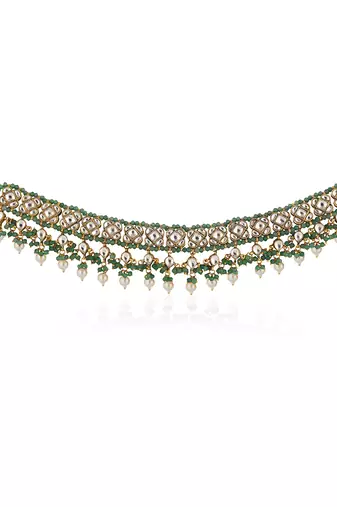 Sea green and white jadtar stone wedding wear choker set