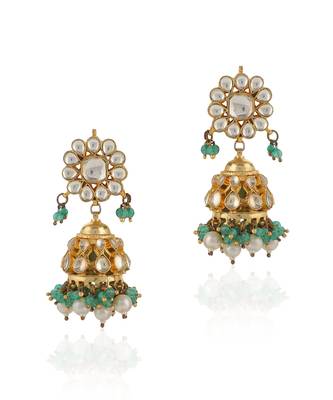 Sea green and white jadtar stone wedding wear choker set 5