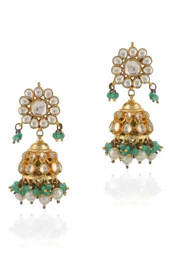 Sea green and white jadtar stone wedding wear choker set