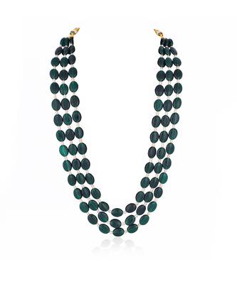 Emerald green beads with white pearl three layered maala 2