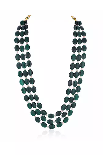 Emerald green beads with white pearl three layered maala