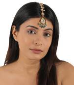 Pink small beads with sea green beads maangtikka