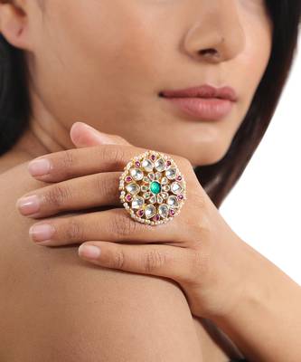 Pink & green flower ring 1