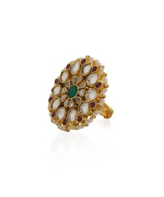 Pink & green flower ring 3