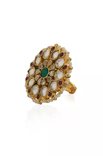 Pink & green flower ring