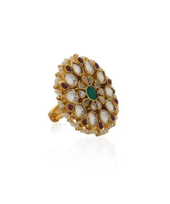 Pink & green flower ring 4