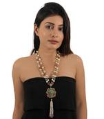 Sea green and light pink beads long necklace