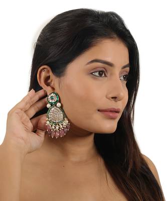 Green meenakari earrings 1