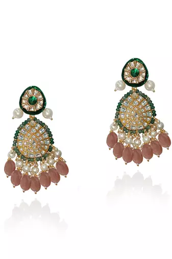 Green meenakari earrings