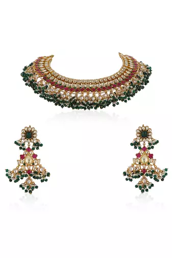 Pink and green necklace set