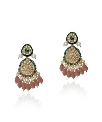 Pastel pink and green meena work necklace set 5
