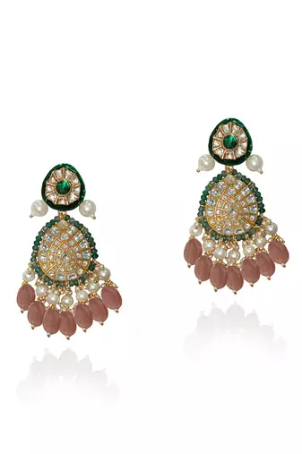 Pastel pink and green meena work necklace set