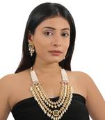 Mint green stone and white pearl necklace set