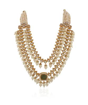 Mint green stone and white pearl necklace set 4