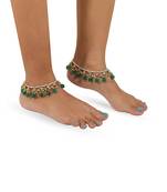 Green & white flower jadtar stone payal