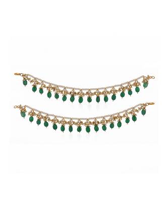 Green & white flower jadtar stone payal 2