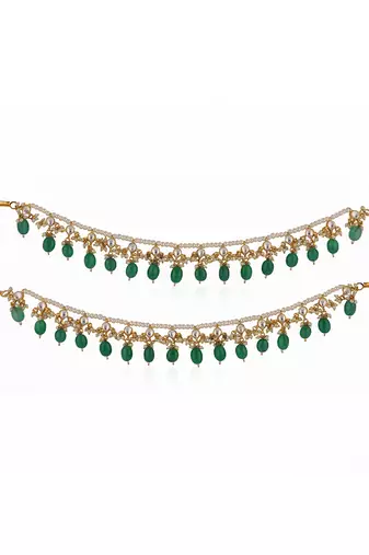 Green & white flower jadtar stone payal