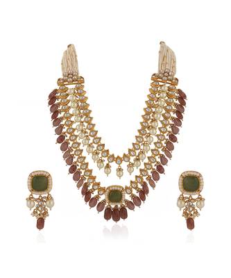 Pastel pink & white double layered necklace set 3