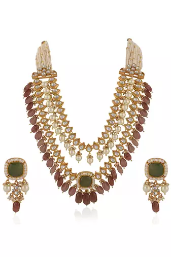 Pastel pink & white double layered necklace set