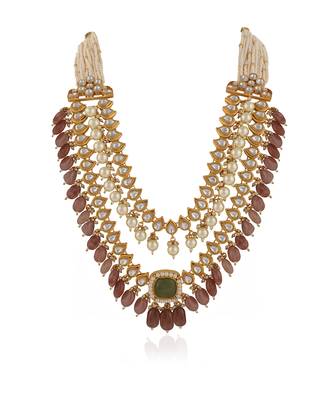 Pastel pink & white double layered necklace set 4