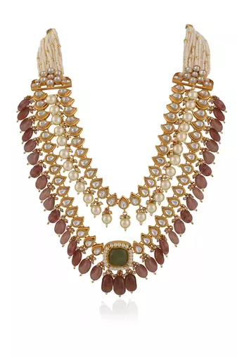 Pastel pink & white double layered necklace set