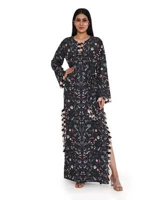 Black forest print art crepe long beyza kaftan 1