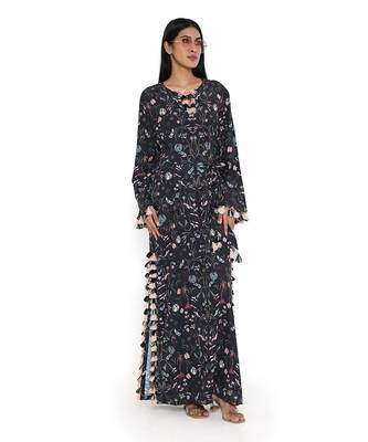 Black forest print art crepe long beyza kaftan 2