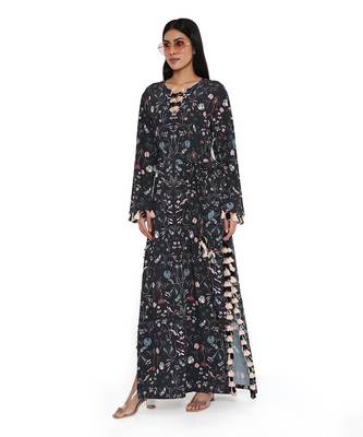 Black forest print art crepe long beyza kaftan 3