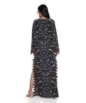 Black forest print art crepe long beyza kaftan 4