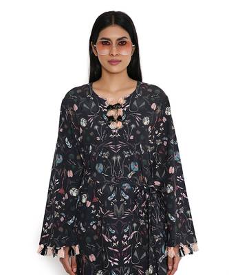 Black forest print art crepe long beyza kaftan 5