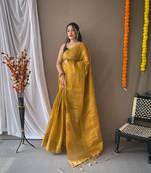 MUSTARD GOREGOUS  TISSUE SILK SAREE