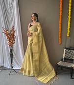 CREAM GOREGOUS  TISSUE SILK SAREE