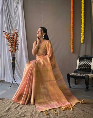PEACH GOREGOUS  TISSUE SILK SAREE 2